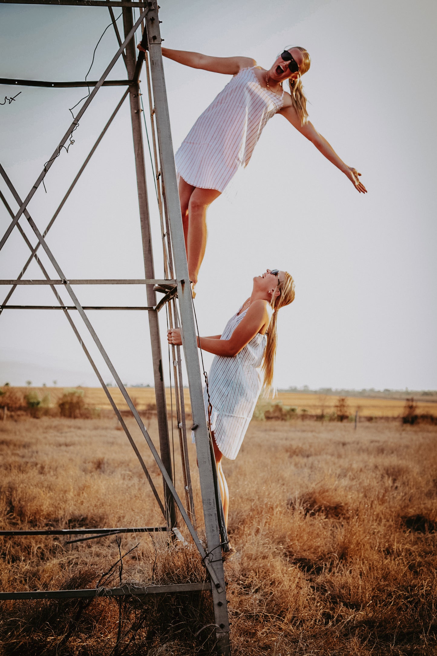 White and Coral Stripe Linen Raw Hem Dress
