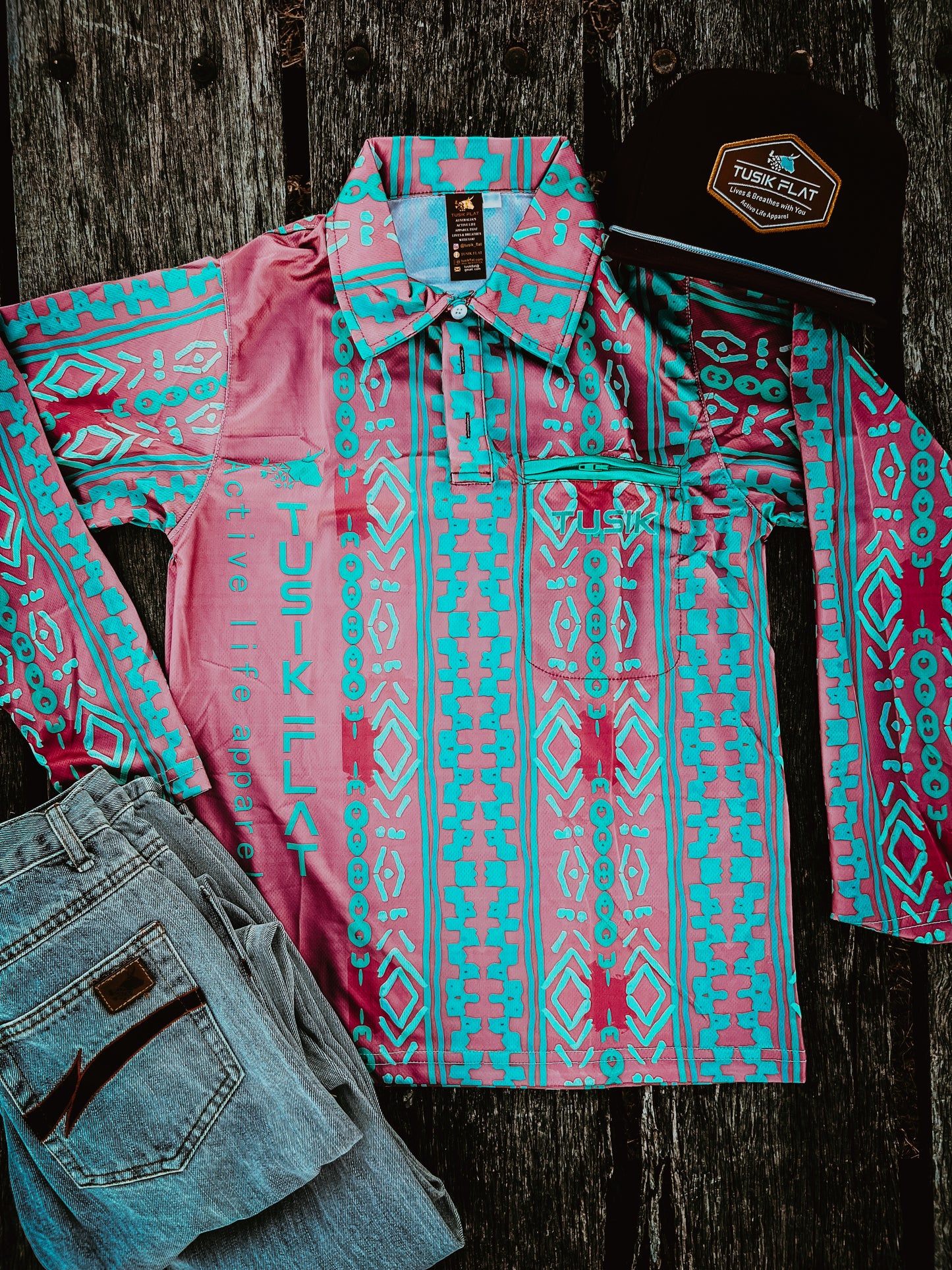 Maroon Tribal Fishing Shirt