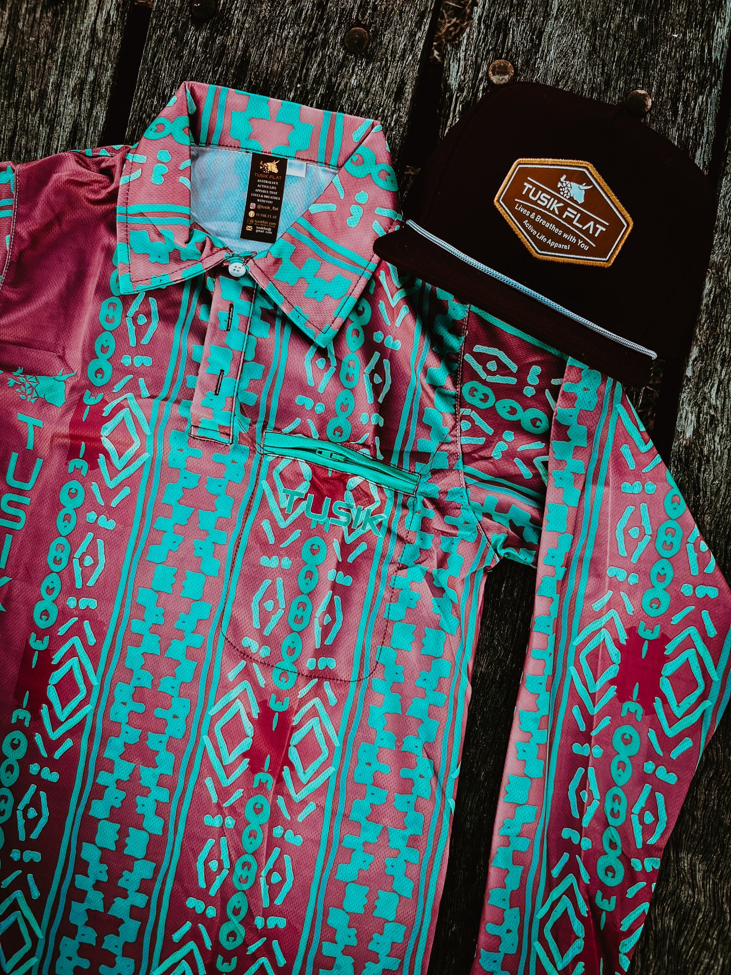 Maroon Tribal Fishing Shirt