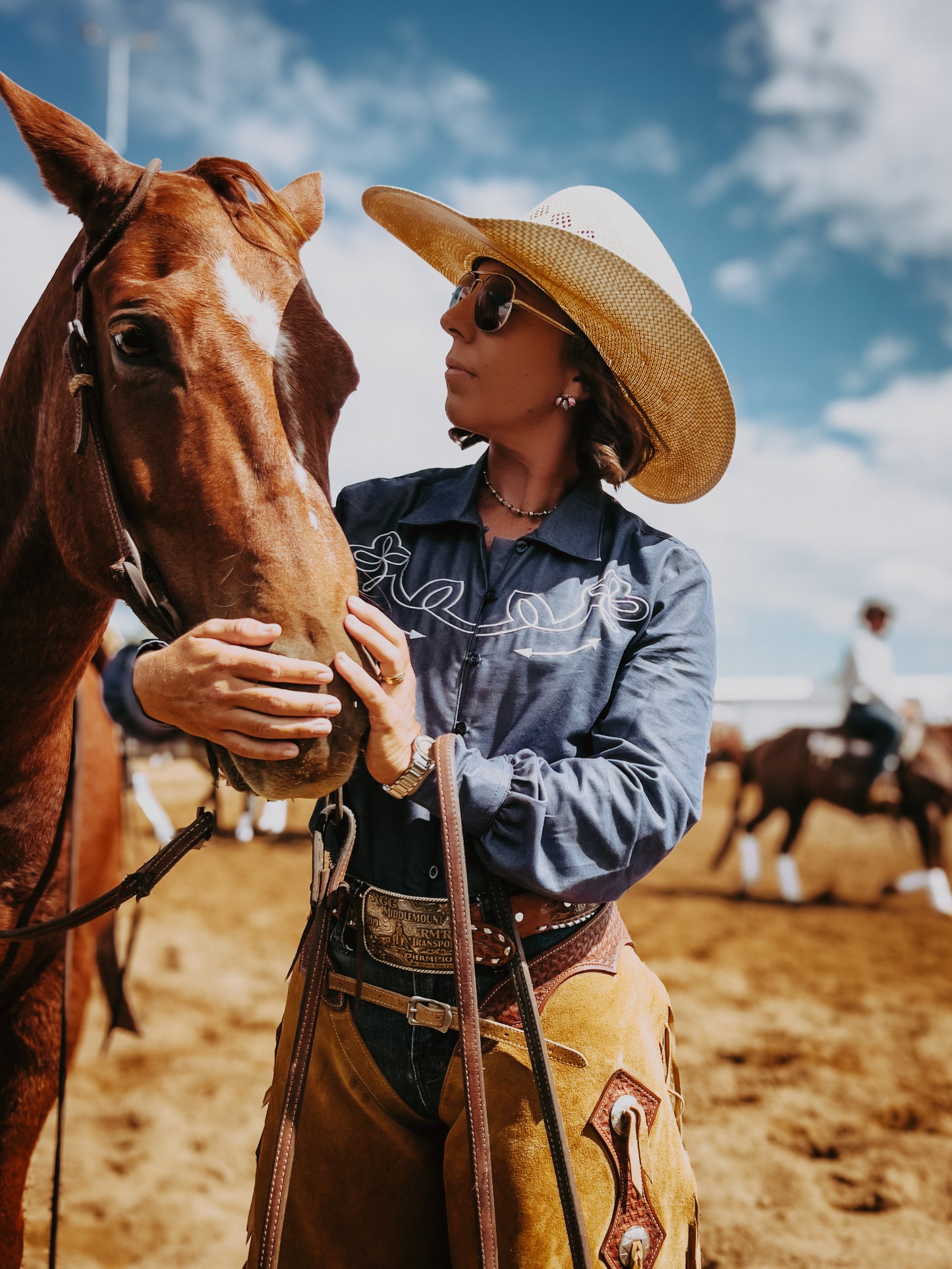 Double Denim Western Embroidered Arena Shirt