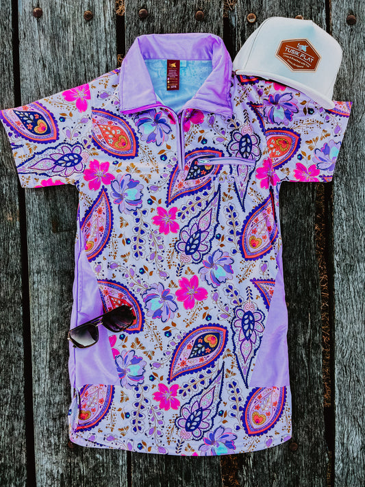 Purple Paisley Fishing Shirt Dress