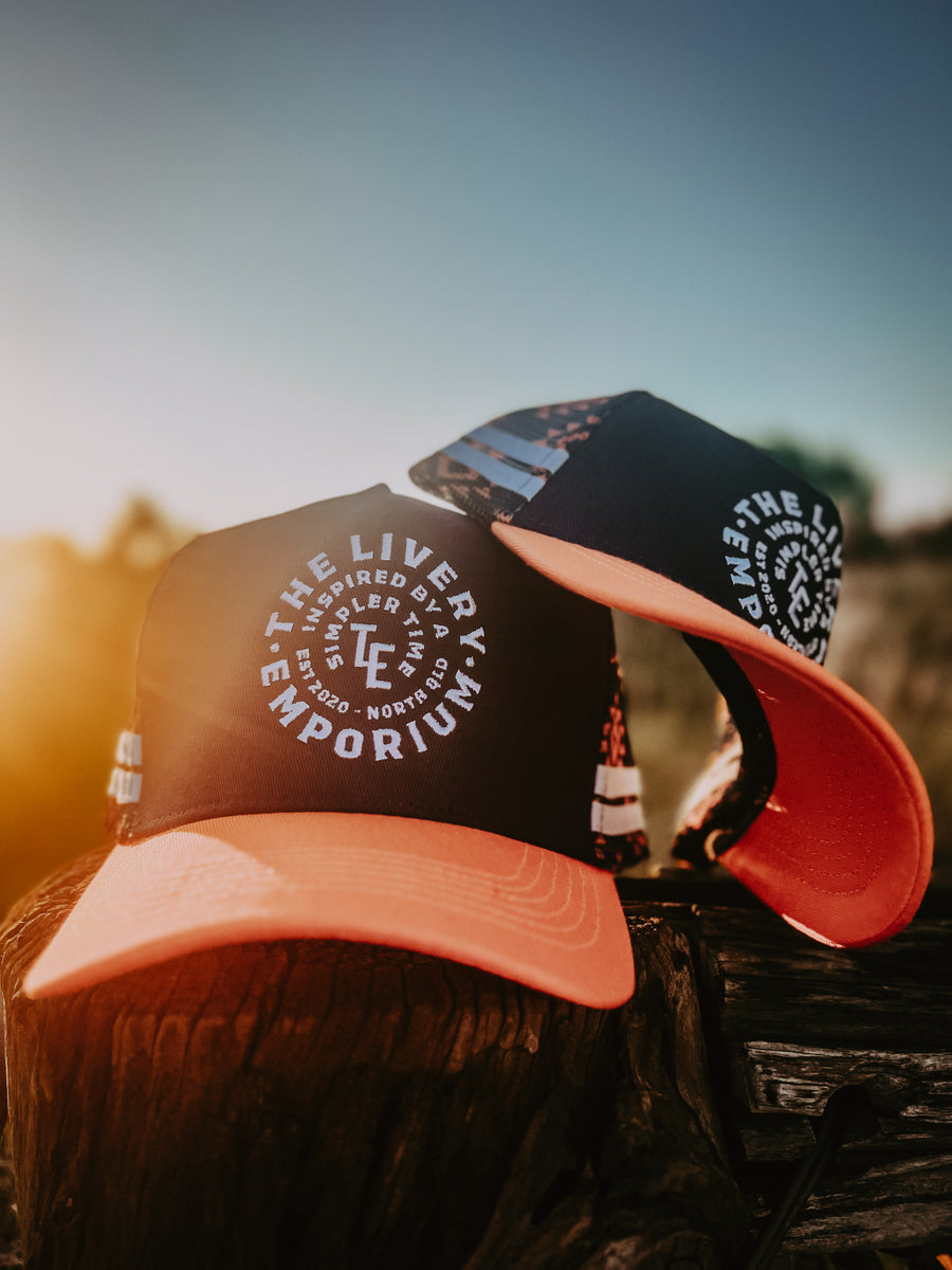 The Livery Emporium Trucker Cap Navy & Orange Tusik Flat