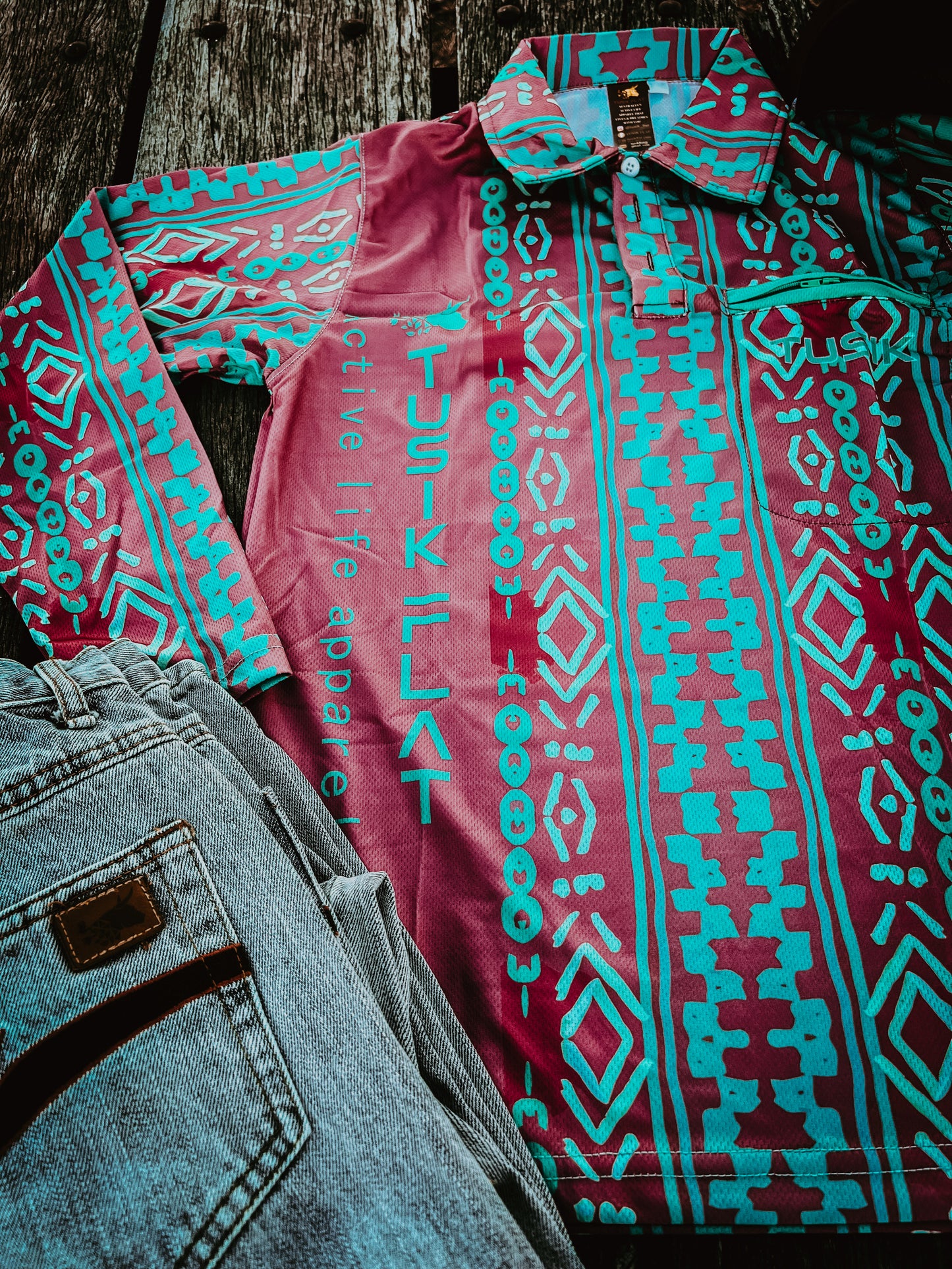 Maroon Tribal Fishing Shirt