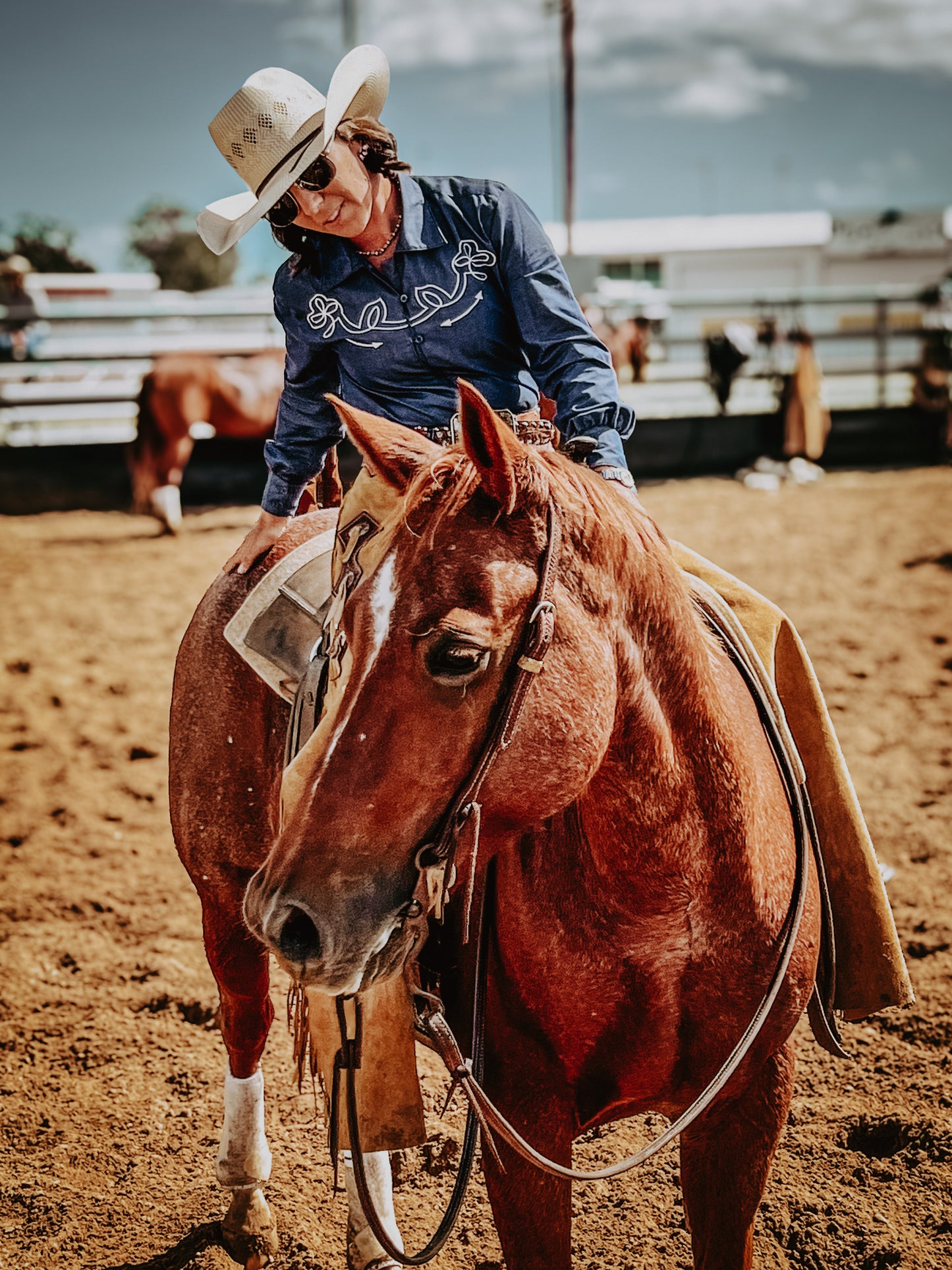 Double Denim Western Embroidered Arena Shirt