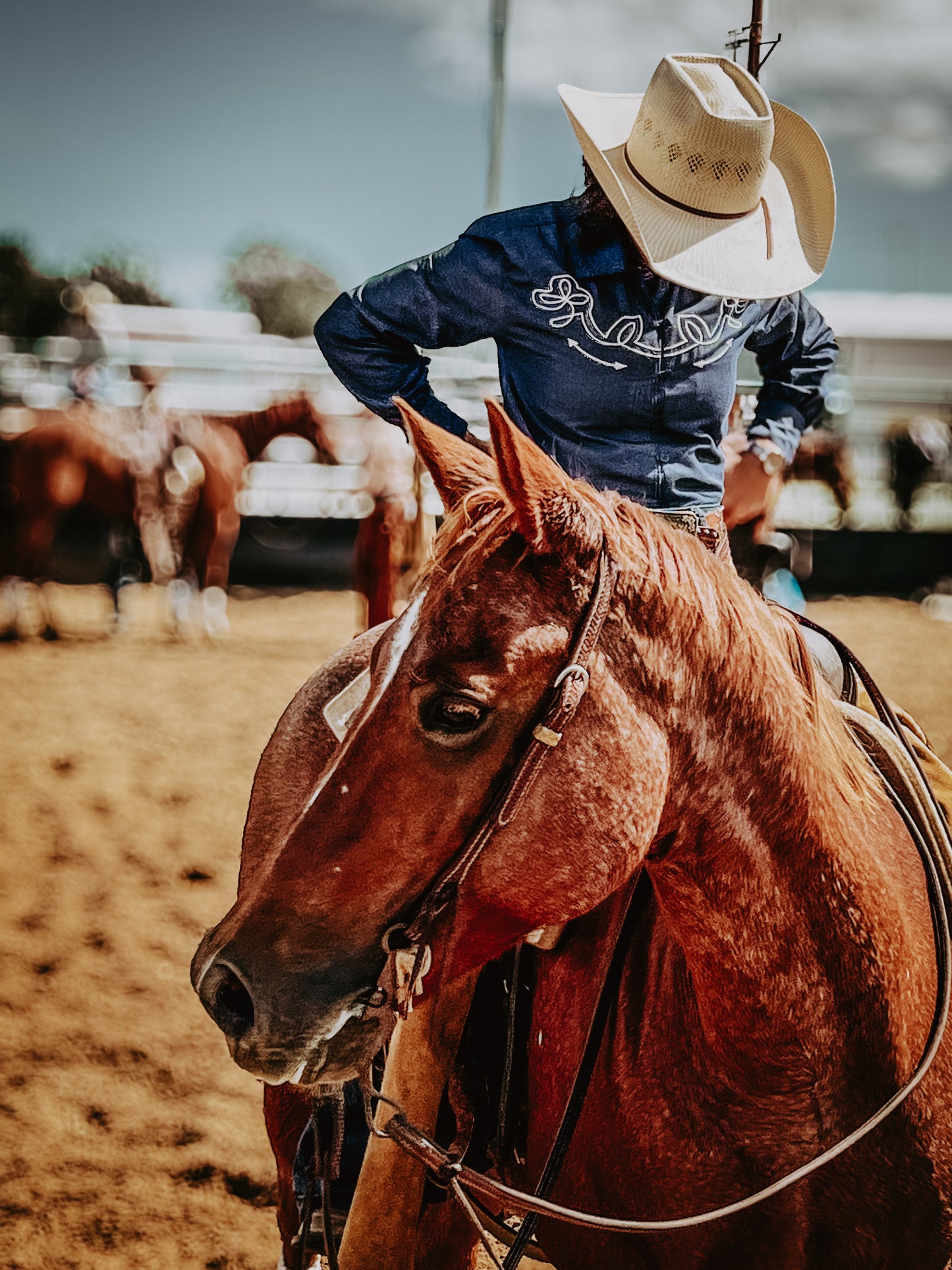Double Denim Western Embroidered Arena Shirt