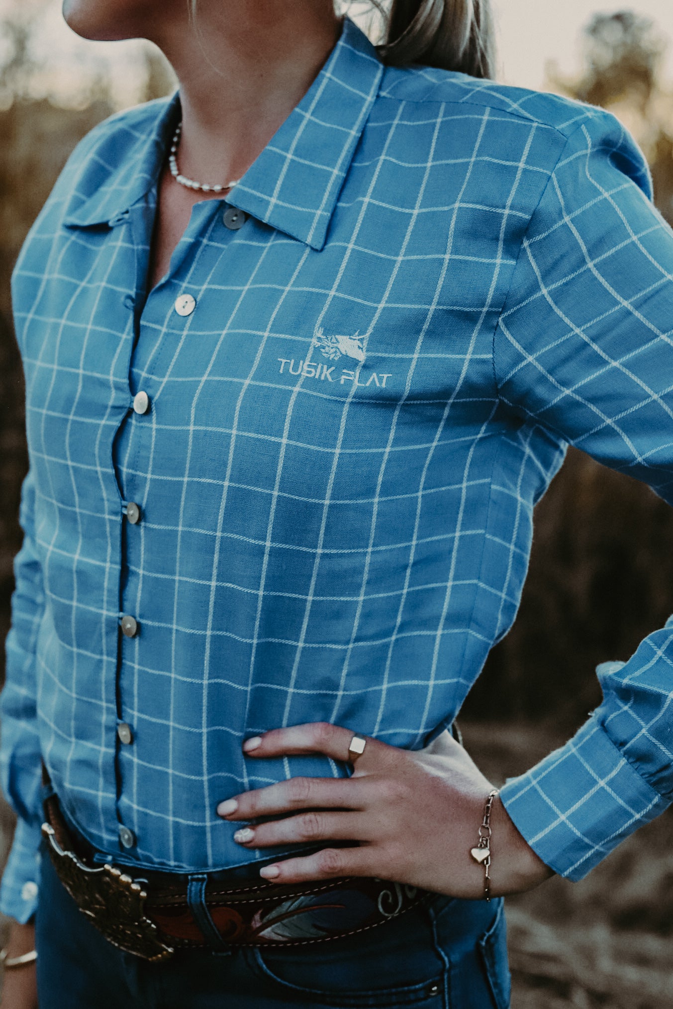 Blue Check Linen Arena Shirt