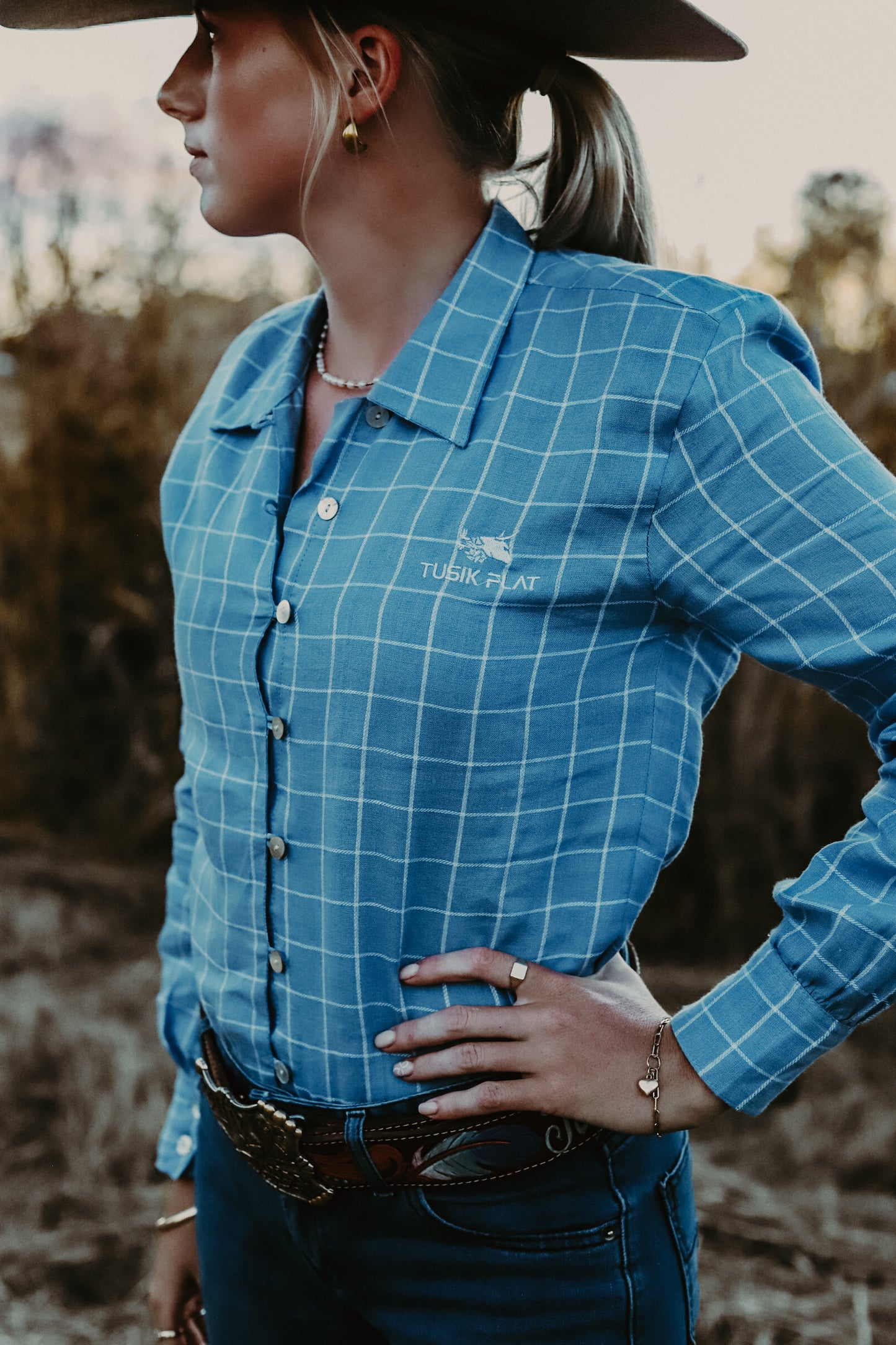 Blue Check Linen Arena Shirt