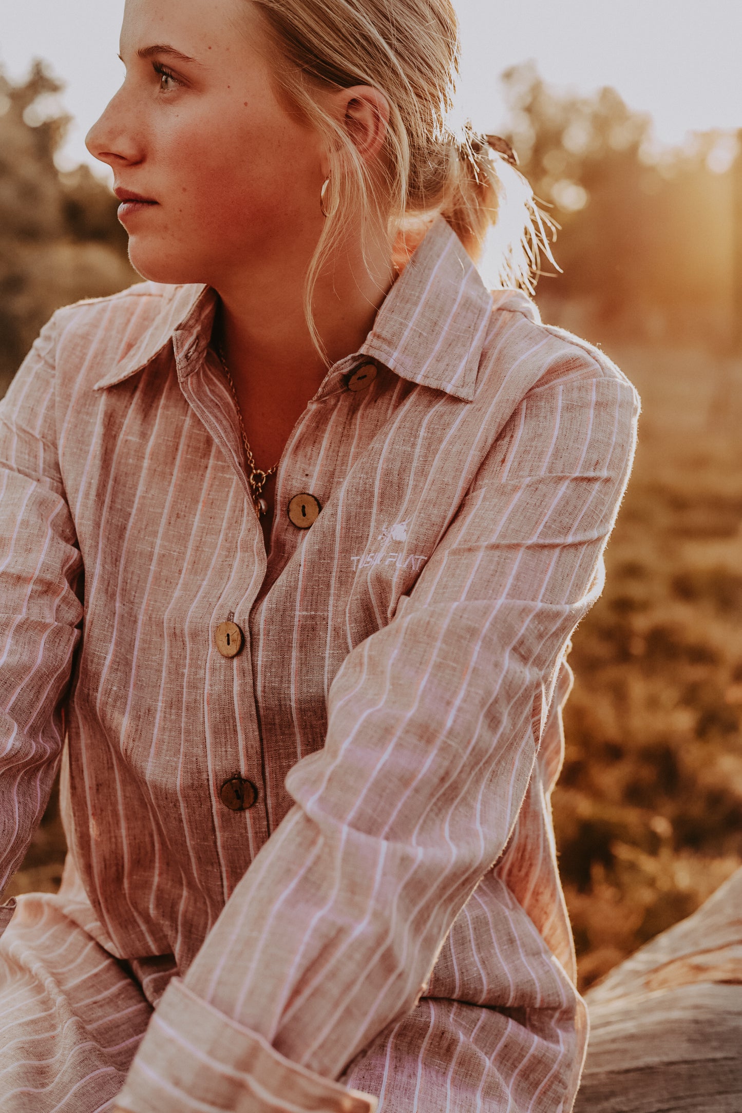 Tan Stripe Linen Shirt Dress