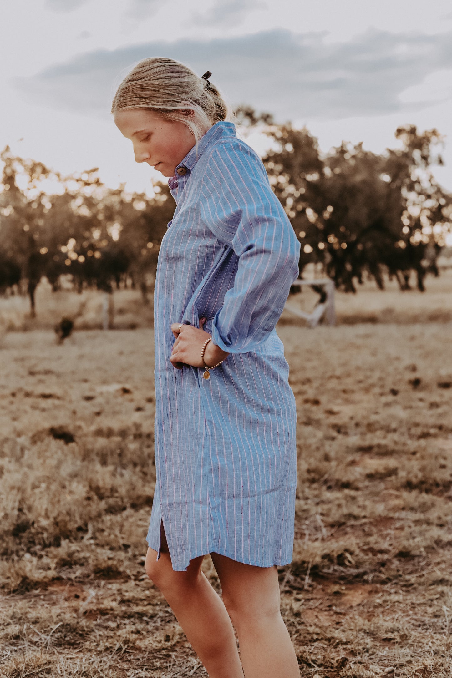 Blue Stripe Linen Shirt Dress