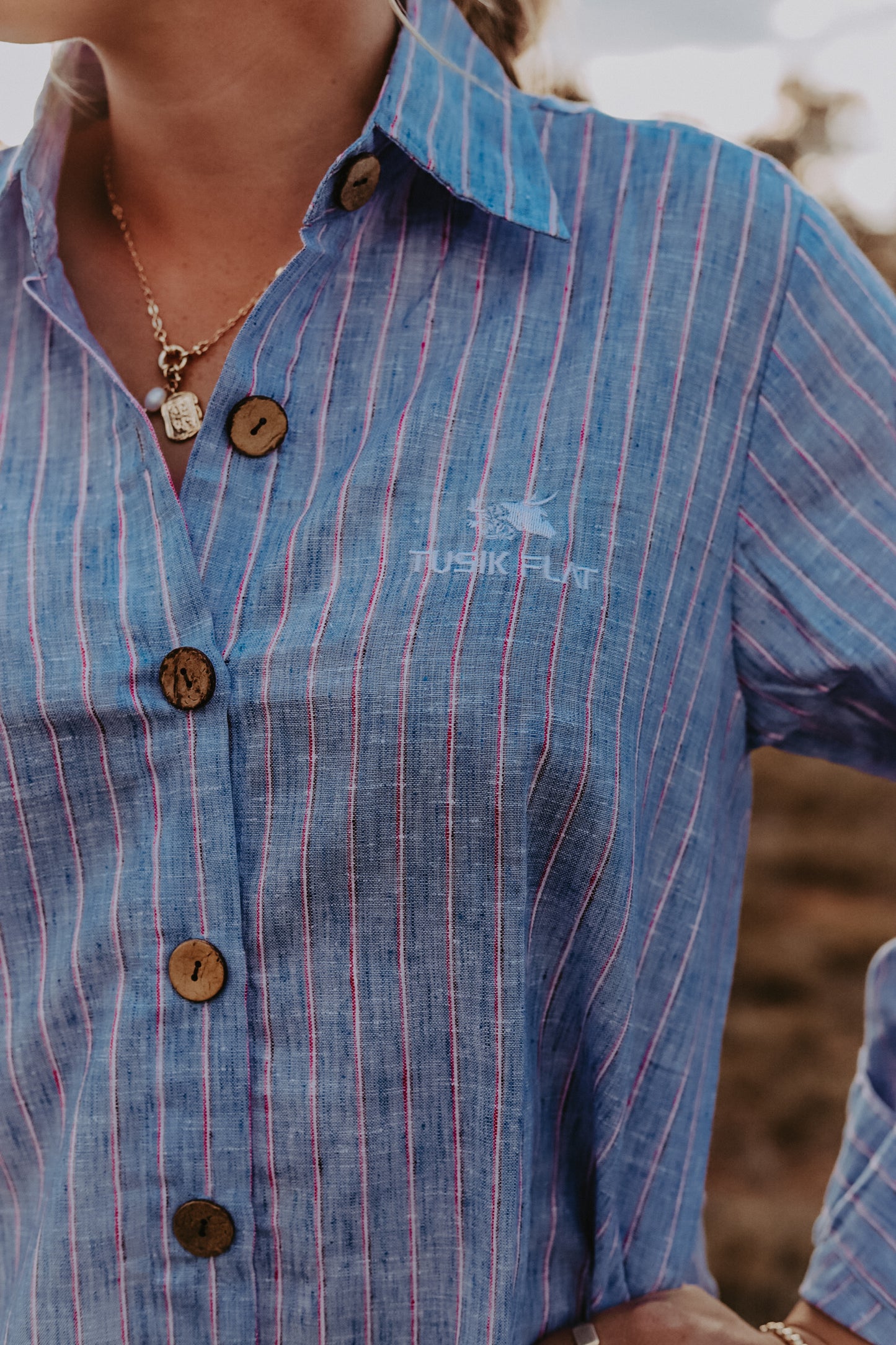 Blue Stripe Linen Shirt Dress