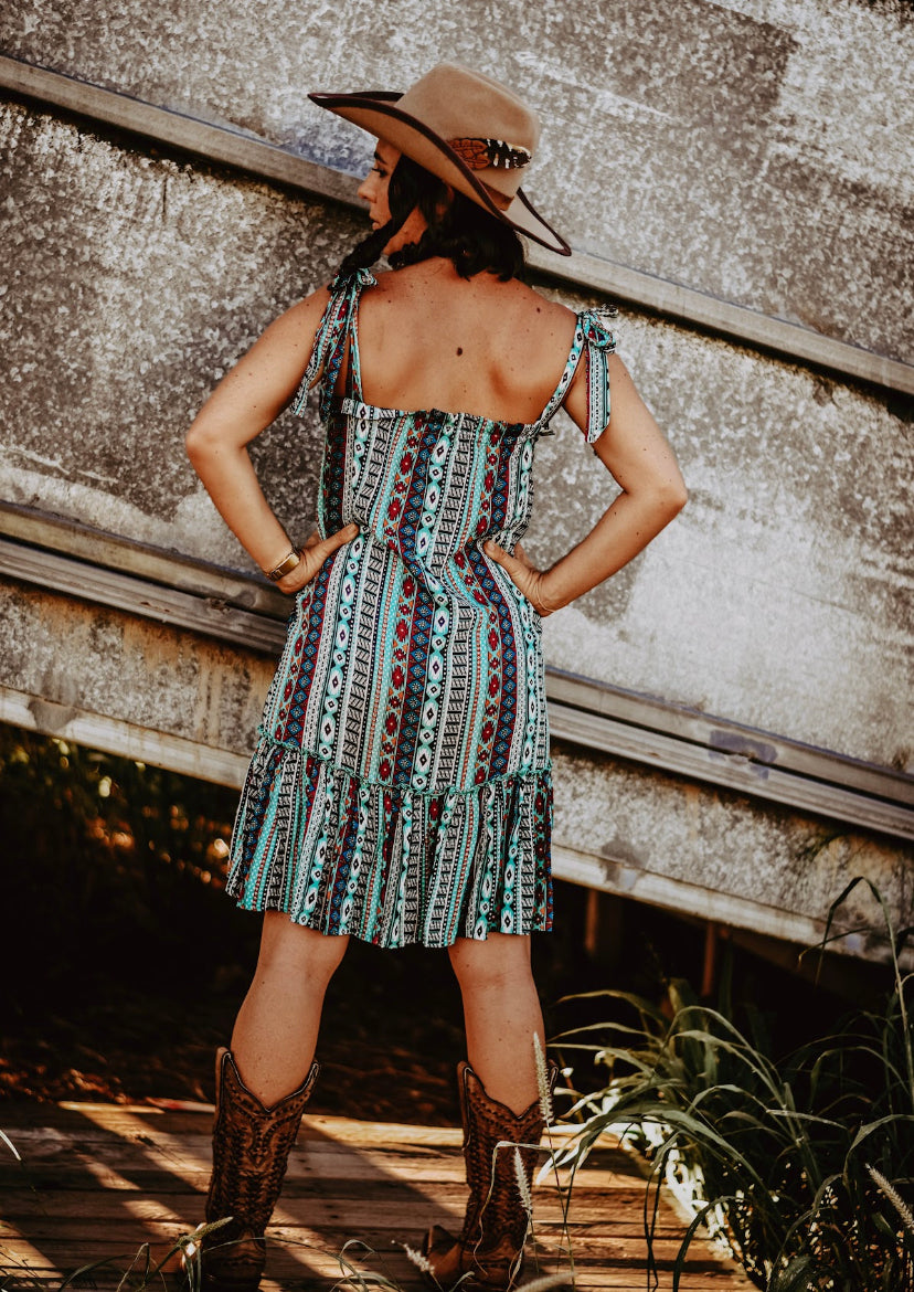 Dress - Teal Aztec