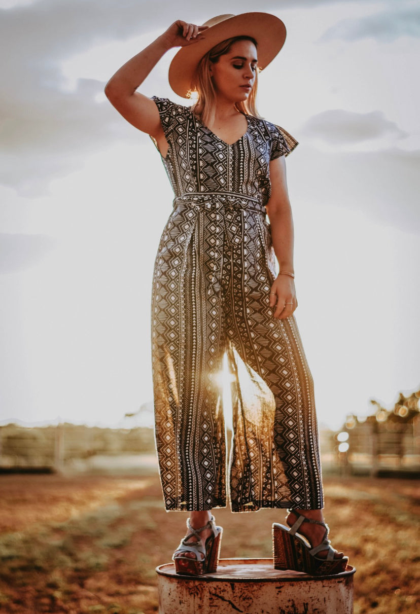 Jumpsuit - Navy Aztec