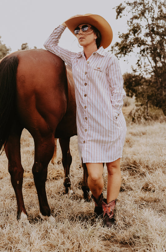 White Stripe Linen Shirt Dress