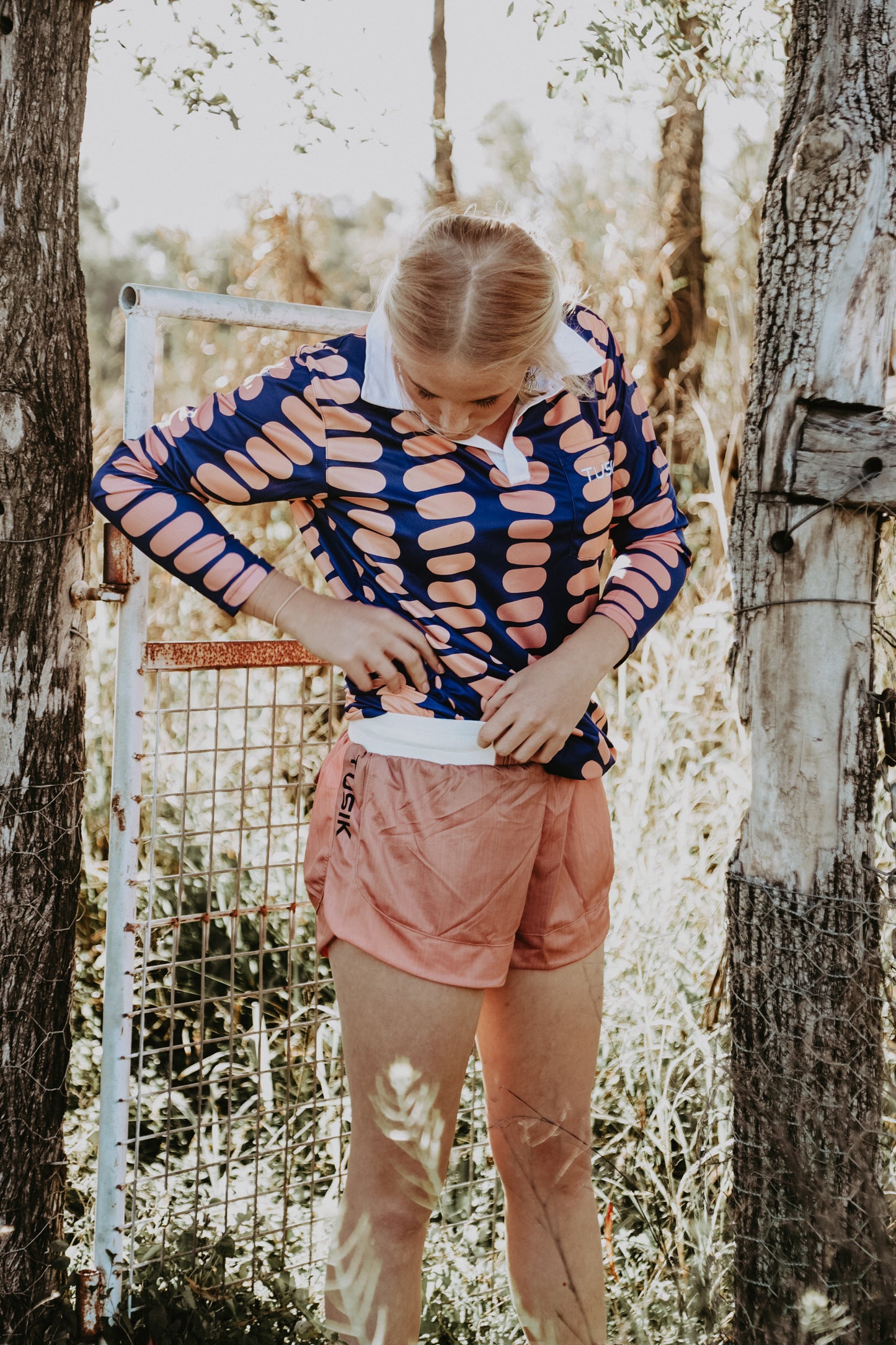 Navy with Rose Gold Spots Fishing Shirt
