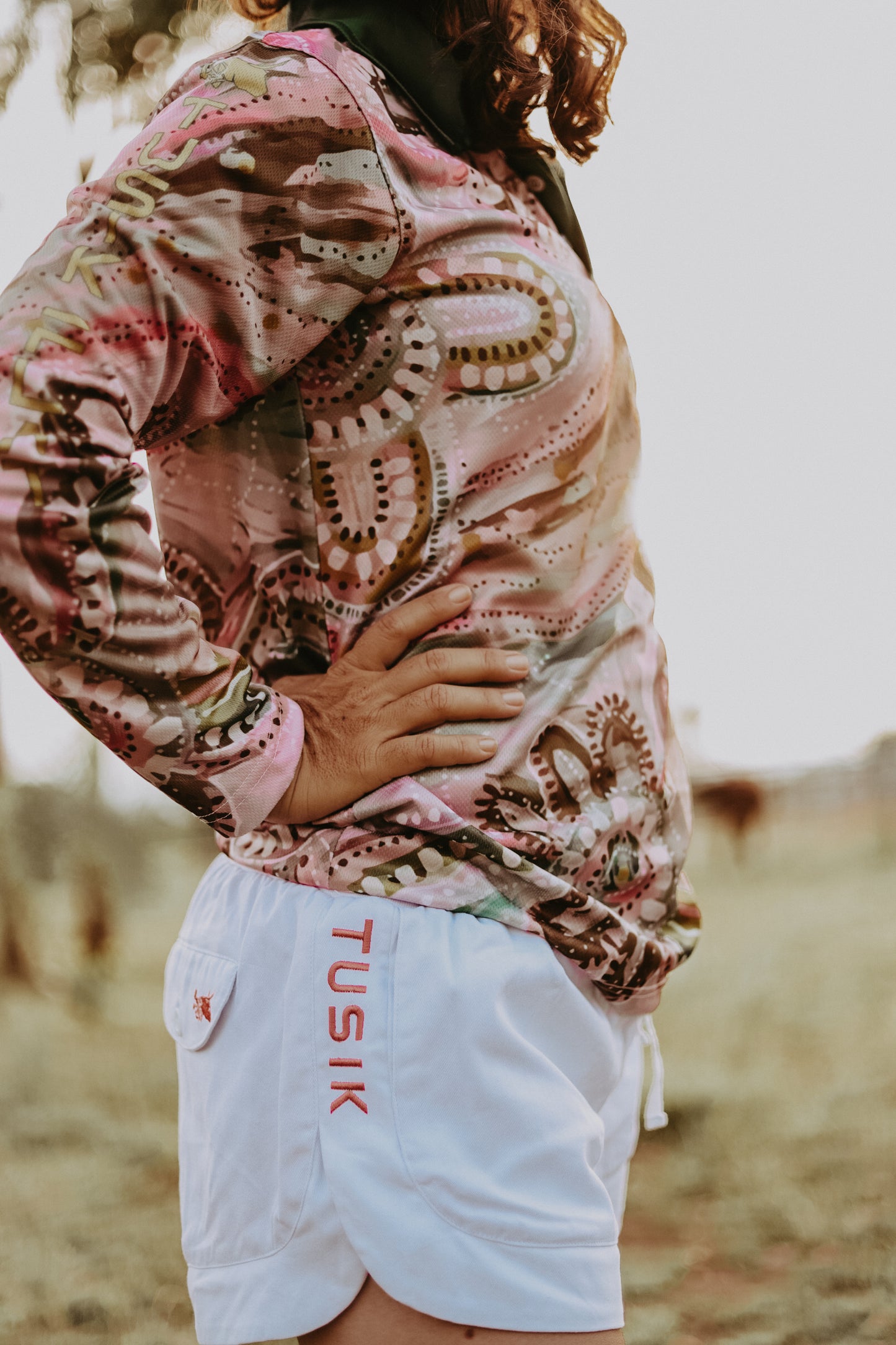 White with Rust Embroidery Ruggers