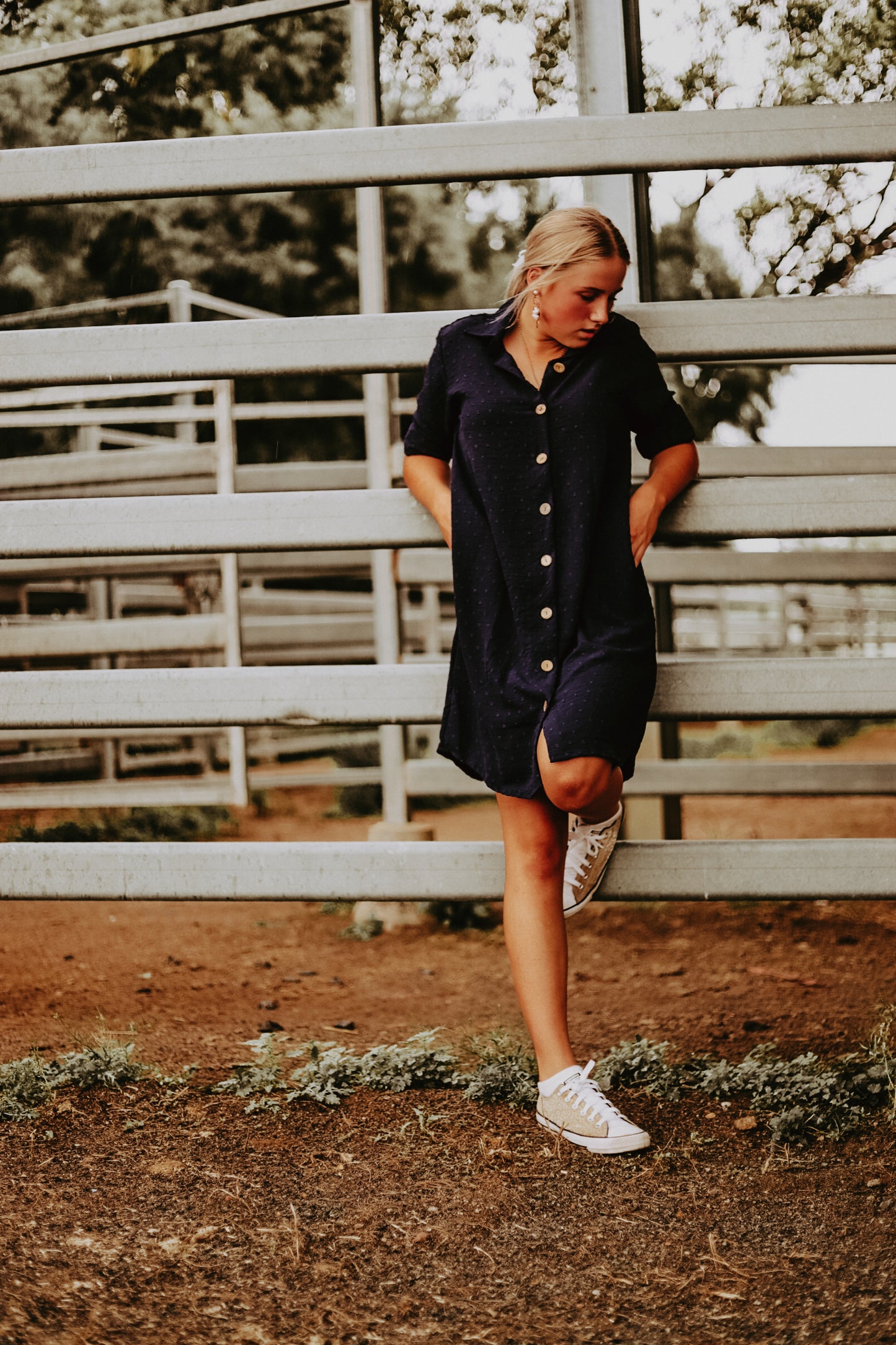 Navy Japanese Cotton Shirt Dress