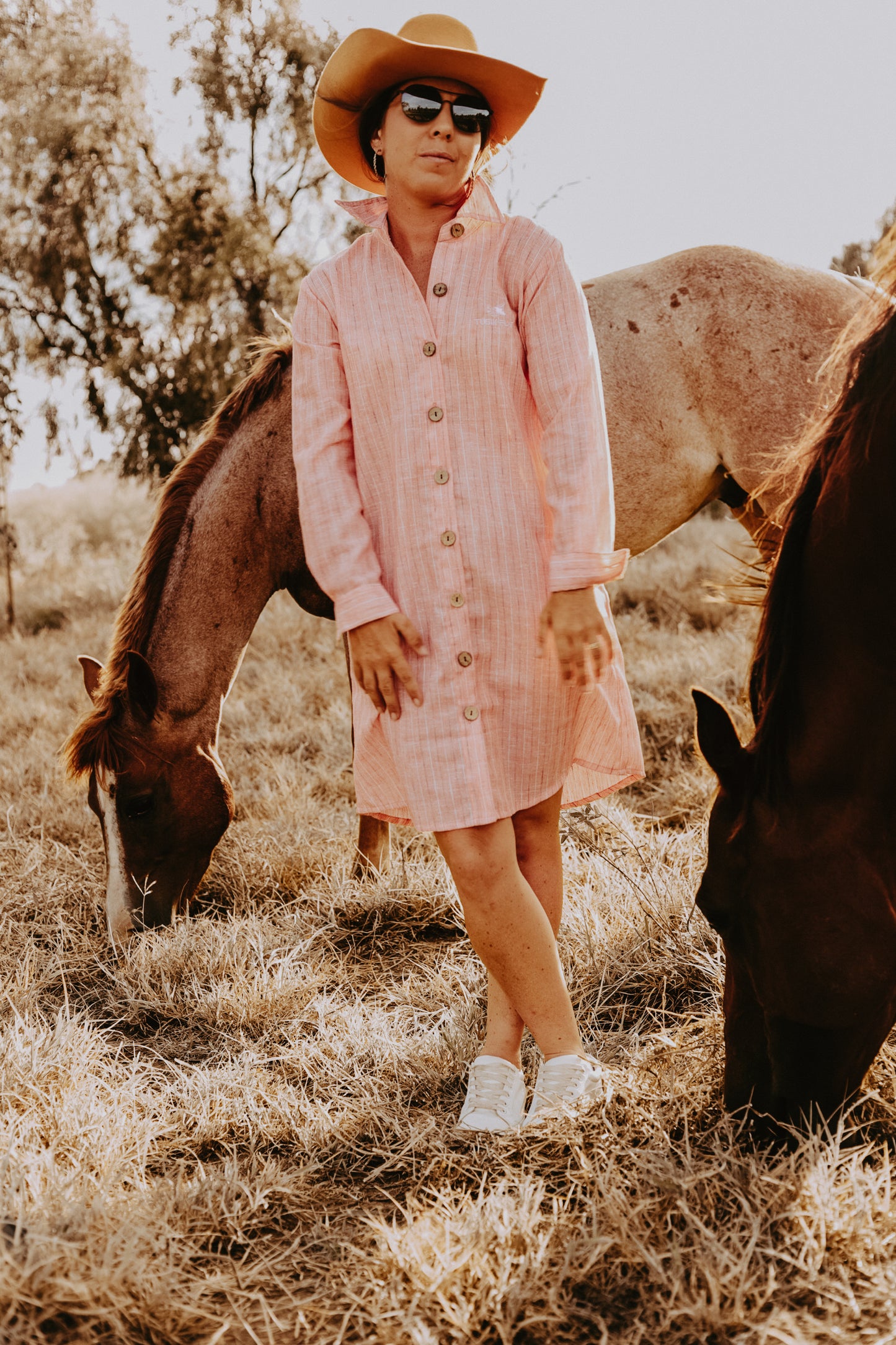 Pink Stripe Linen Shirt Dress