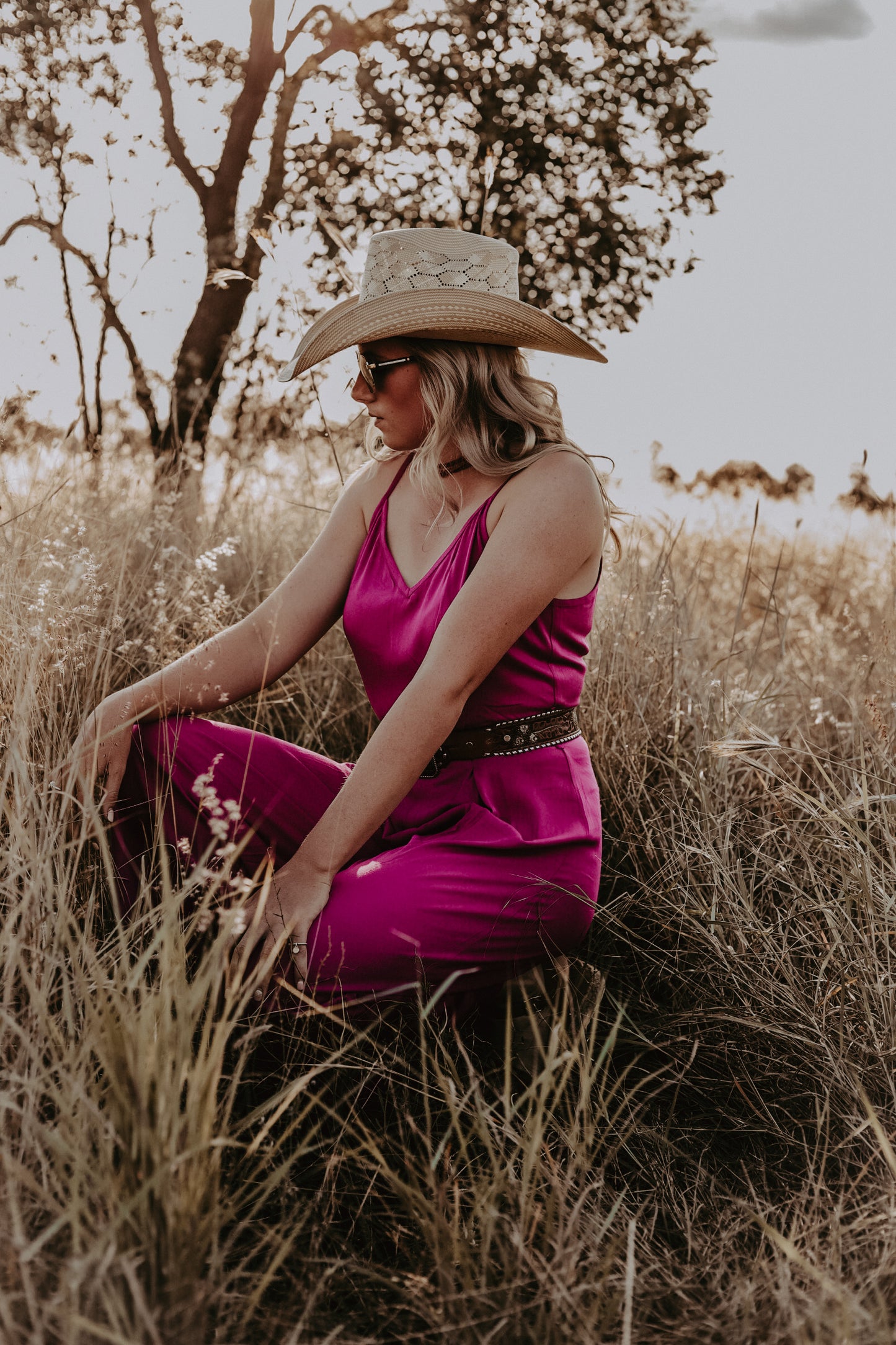 Magenta Twill Jumpsuit