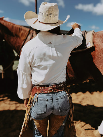 Pearl Herringbone Balloon Sleeve Linen Arena Shirt