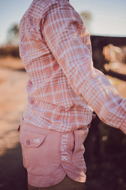 Peach with White Embroidery Ruggers - OG & Ya Mums