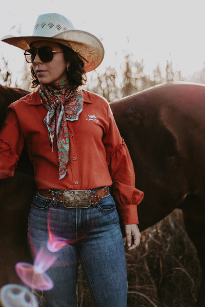 Terracotta Balloon Sleeve Linen Arena Shirt