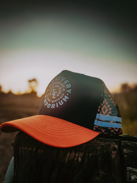 The Livery Emporium Trucker Cap - Navy & Orange