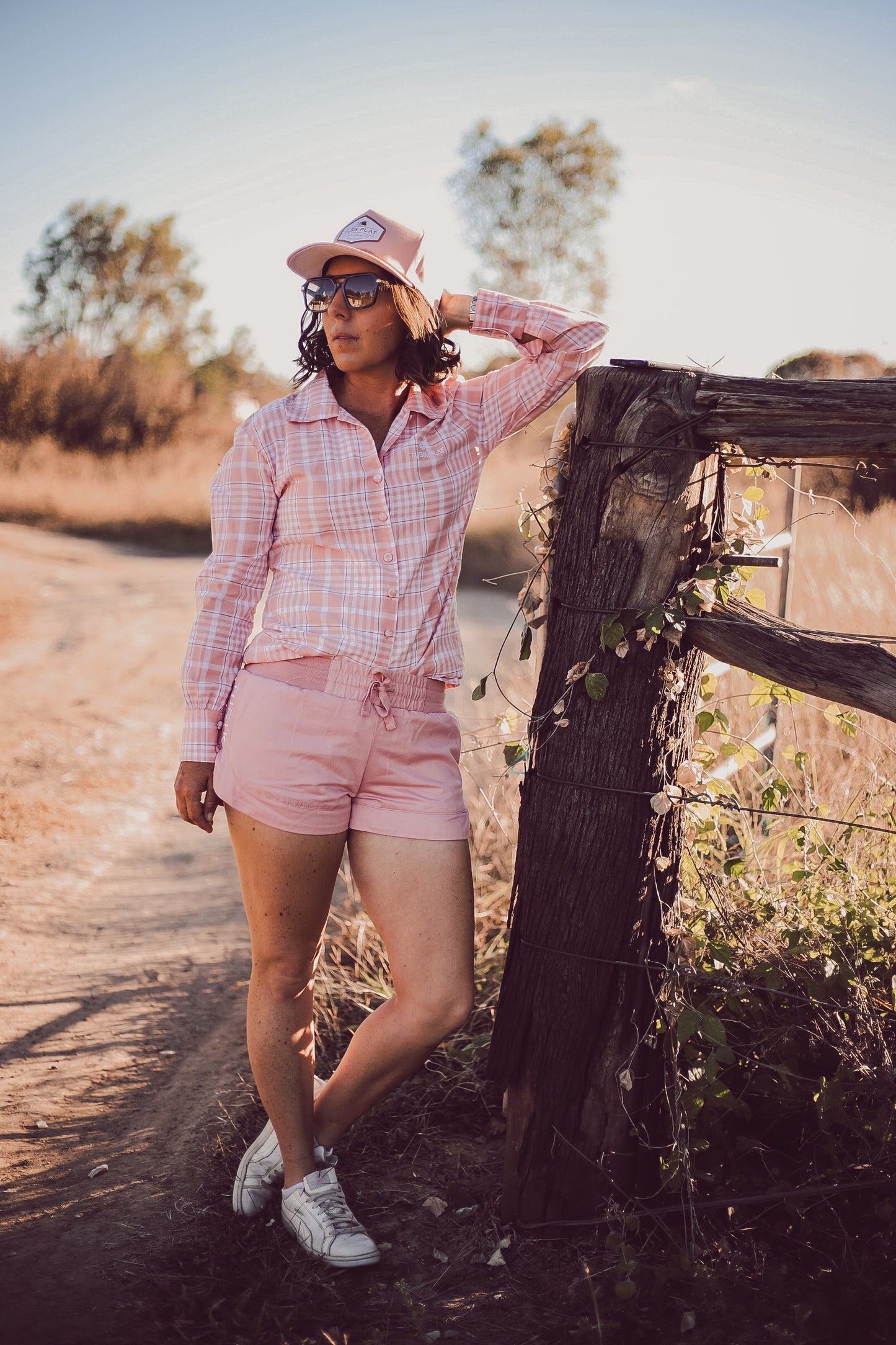 Peach with White Embroidery Ruggers - OG & Ya Mums