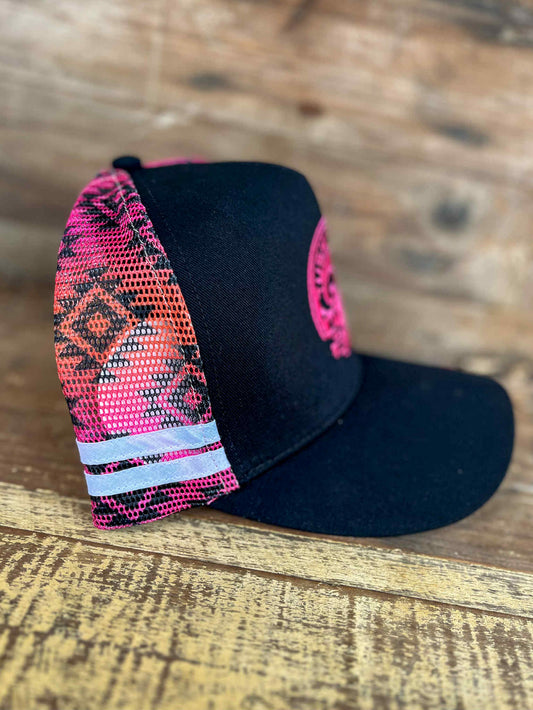 Aztec Hot Pink Black Trucker Cap