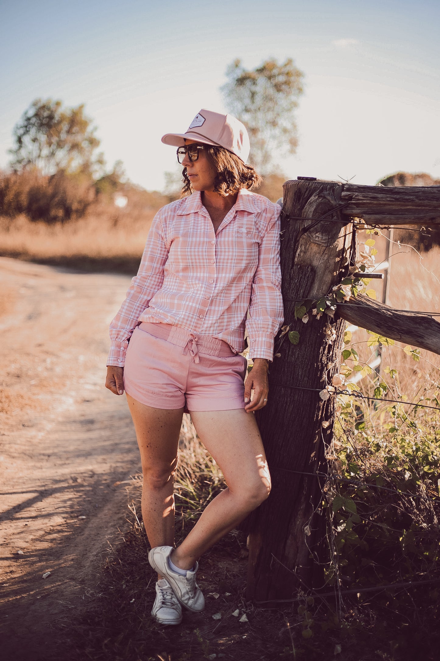 Peach with White Embroidery Ruggers - OG & Ya Mums
