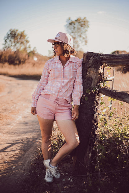 Peach with White Embroidery Ruggers - OG & Ya Mums