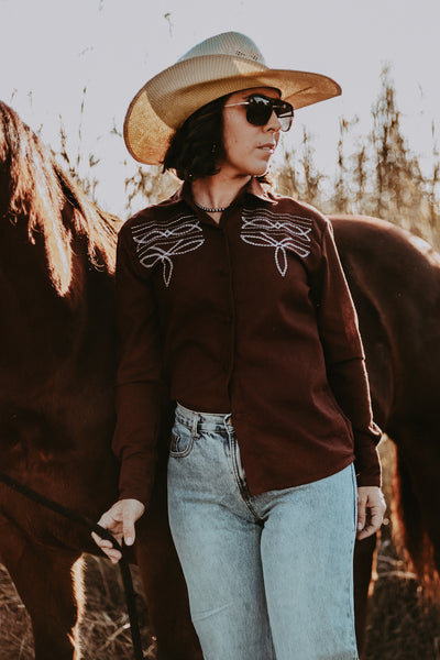 Chocolate Bootstitch Linen Mix Arena Shirt