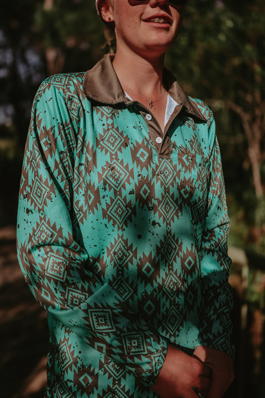 Maternity Green Aztec Fishing Shirt