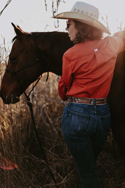Terracotta Balloon Sleeve Linen Arena Shirt