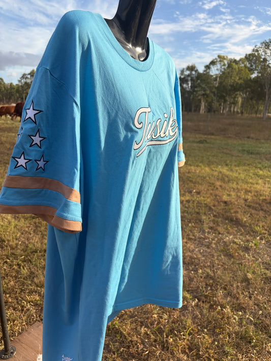 Over size Blue Embroidered Tee
