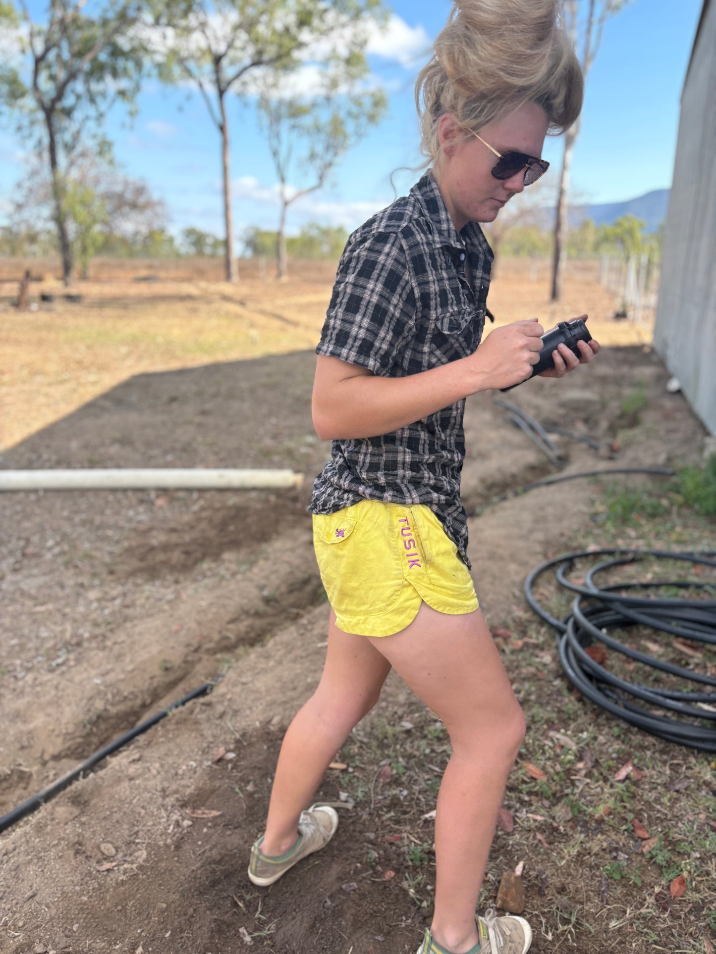 Black Plaid Workshirt - Short Sleeve