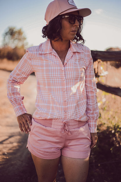 Peach with White Embroidery Ruggers - OG & Ya Mums