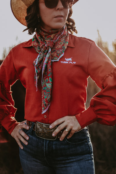 Terracotta Balloon Sleeve Linen Arena Shirt