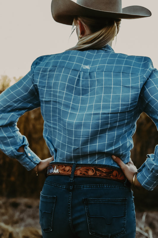 Blue Check Linen Arena Shirt
