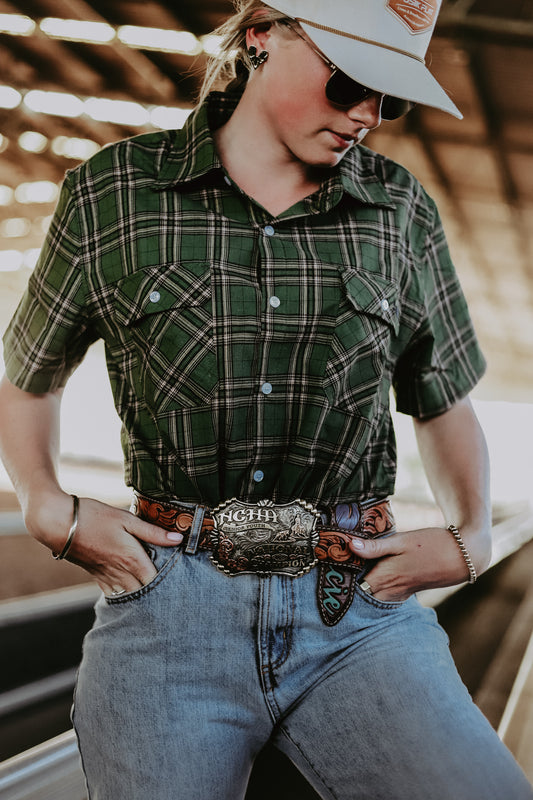 Green Plaid Workshirt - Short Sleeve