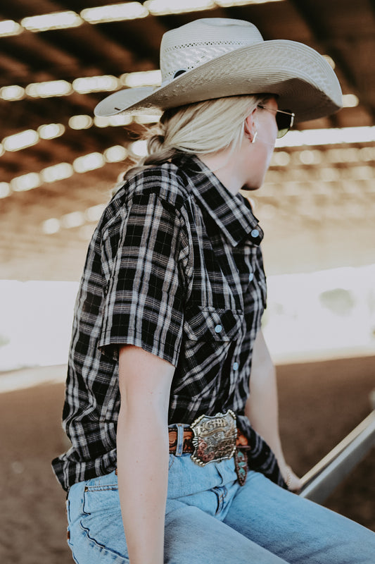 Black Plaid Workshirt - Short Sleeve