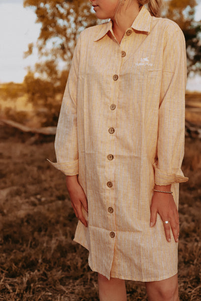 Lemon Stripe Linen Shirt Dress