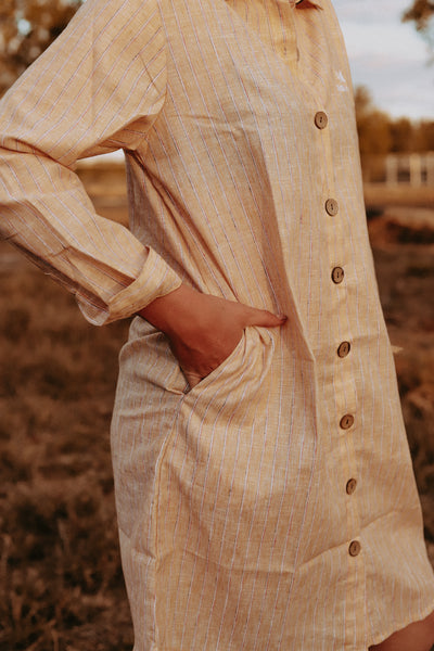 Lemon Stripe Linen Shirt Dress