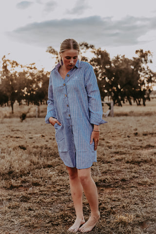 Blue Stripe Linen Shirt Dress