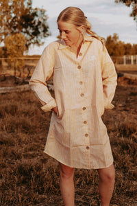 Lemon Stripe Linen Shirt Dress