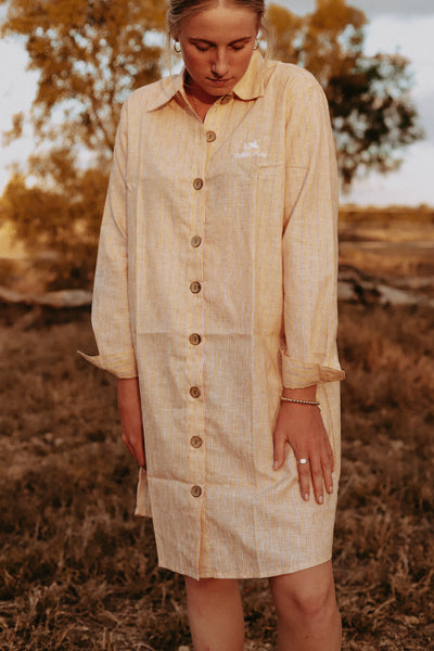 Lemon Stripe Linen Shirt Dress