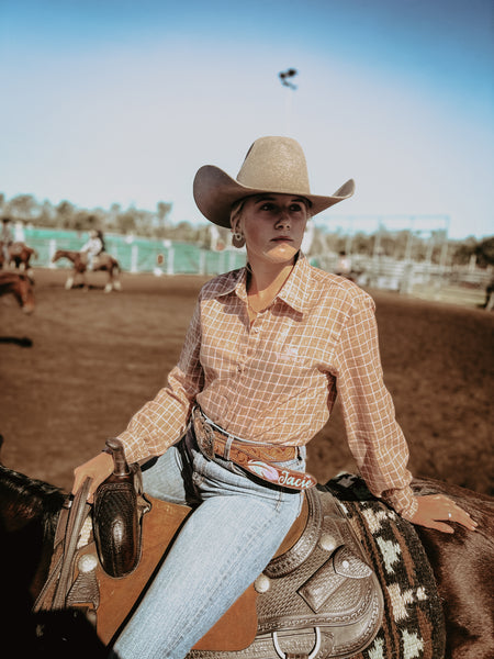 Tan Check Linen Arena Shirt