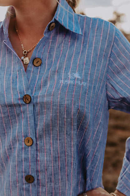 Blue Stripe Linen Shirt Dress