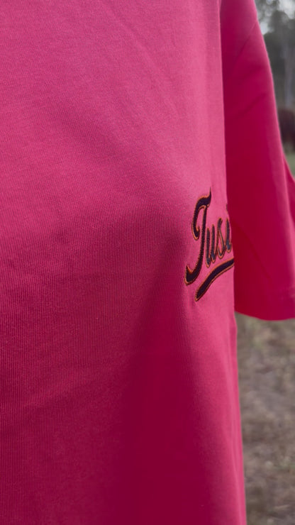 Bright Coral Embroidered Tee