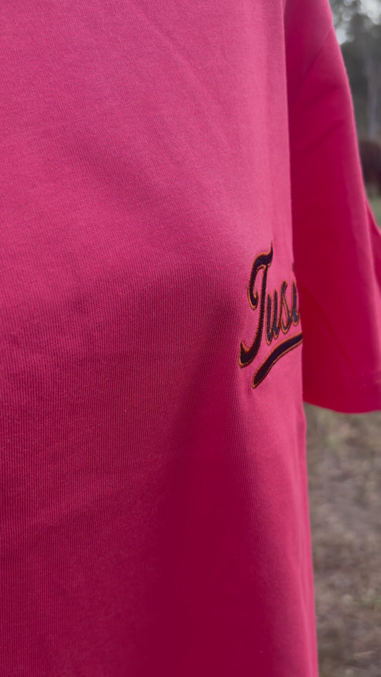 Bright Coral Embroidered Tee