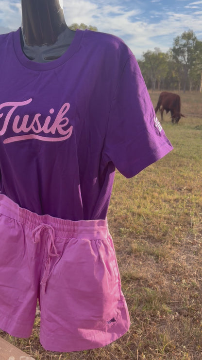Purple with Pink Embroidered Tee
